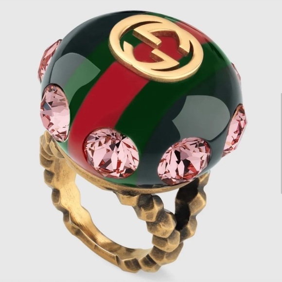 Gucci Jewelry - Authentic GUCCI Crystal Sylvie Vintage Web Ring Small Green/red